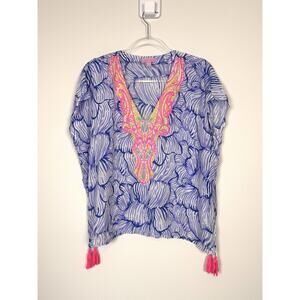 Lilly Pulitzer Top Cover Up Women’s S/M Beach Pool Blue Short Sleeve Shirt